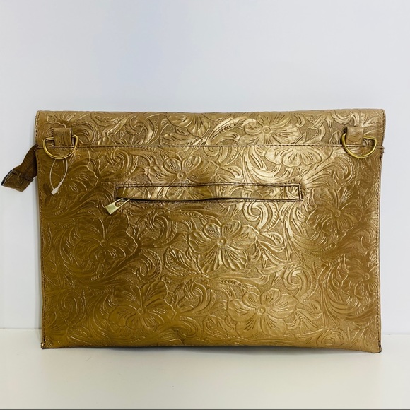 Gold engraved leather clutch and crossbody - Picture 2 of 10